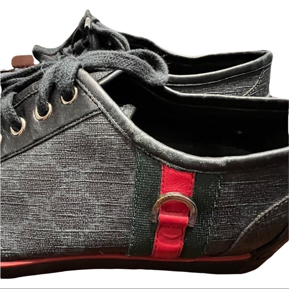 Gucci Men's Black Ace GG Embossed Green Stripe Sneakers Sz 7.5 Size US 9 Gold - Picture 12 of 16